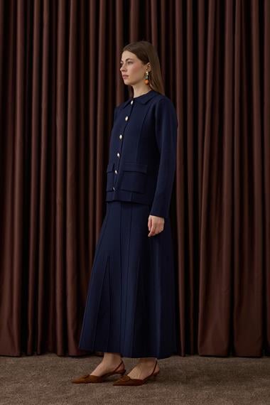 Marin Gold Düğmeli Triko Etekli Takım LACİVERT