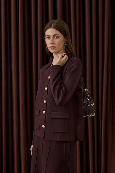 Marin Gold Düğmeli Triko Etekli Takım KAHVERENGİ