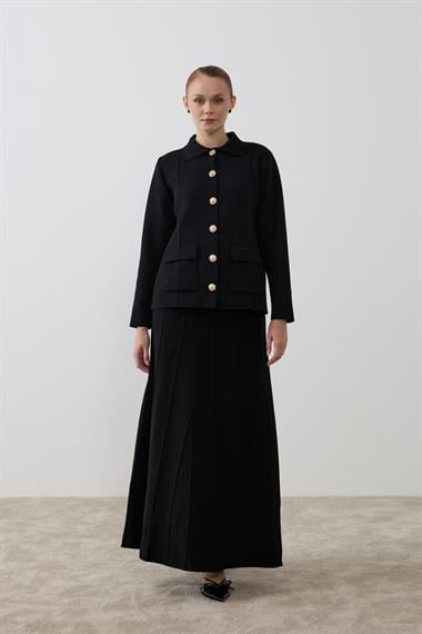 Marin Gold Düğmeli Triko Etekli Takım SİYAH