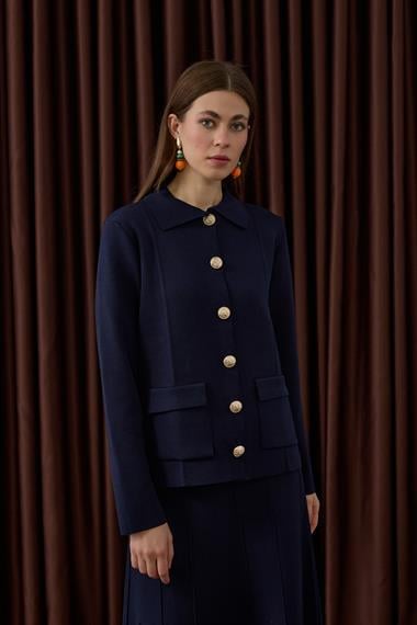 Marin Gold Düğmeli Triko Etekli Takım LACİVERT