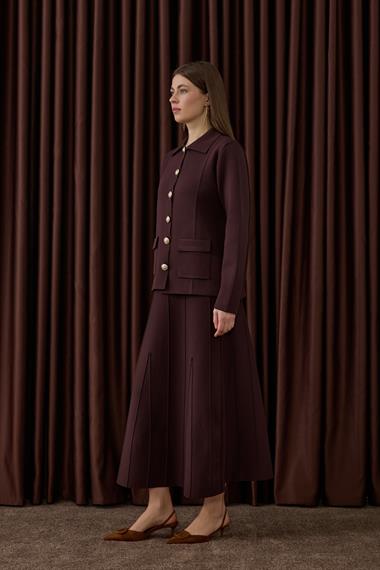 Marin Gold Düğmeli Triko Etekli Takım KAHVERENGİ