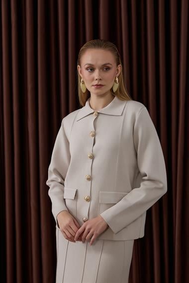 Marin Gold Düğmeli Triko Etekli Takım TAŞ