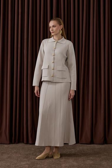 Marin Gold Düğmeli Triko Etekli Takım TAŞ