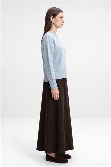 Melfi Yanları Yırtmaçlı Pamuklu Kısa Kazak BEBE MAVİSİ