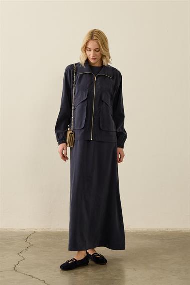 Melosh Büyük Cepli Modal İçlik Elbiseli Takım LACİVERT