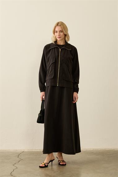 Melosh Büyük Cepli Modal İçlik Elbiseli Takım SİYAH