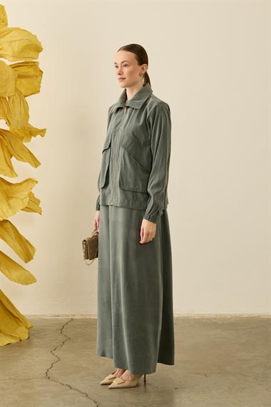 Melosh Büyük Cepli Modal İçlik Elbiseli Takım ZÜMRÜT