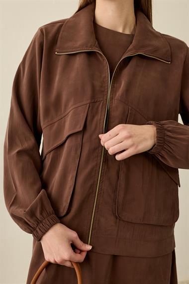 Melosh Büyük Cepli Modal İçlik Elbiseli Takım KAHVERENGİ