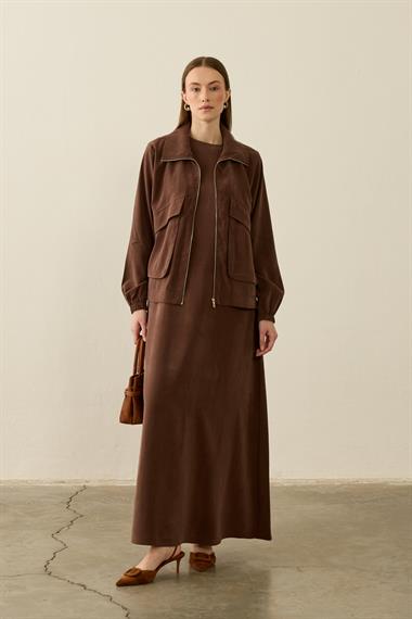 Melosh Büyük Cepli Modal İçlik Elbiseli Takım KAHVERENGİ