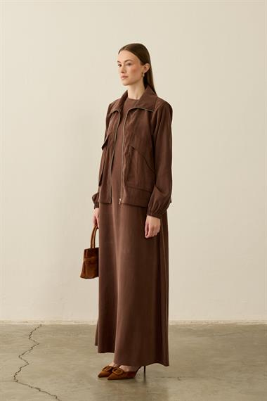 Melosh Büyük Cepli Modal İçlik Elbiseli Takım KAHVERENGİ