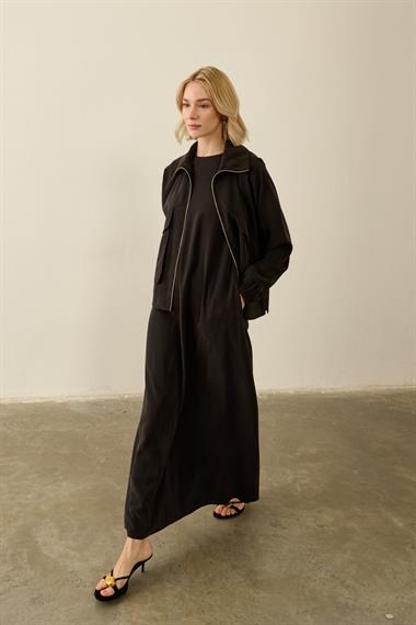 Melosh Büyük Cepli Modal İçlik Elbiseli Takım SİYAH