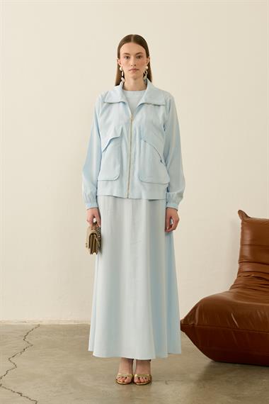 Melosh Büyük Cepli Modal İçlik Elbiseli Takım MAVİ