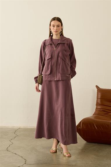 Melosh Büyük Cepli Modal İçlik Elbiseli Takım MÜRDÜM