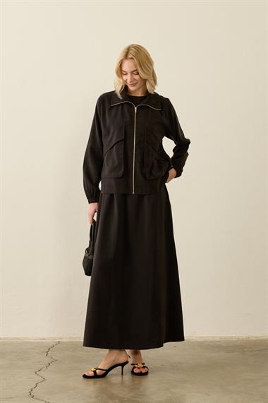 Melosh Büyük Cepli Modal İçlik Elbiseli Takım SİYAH