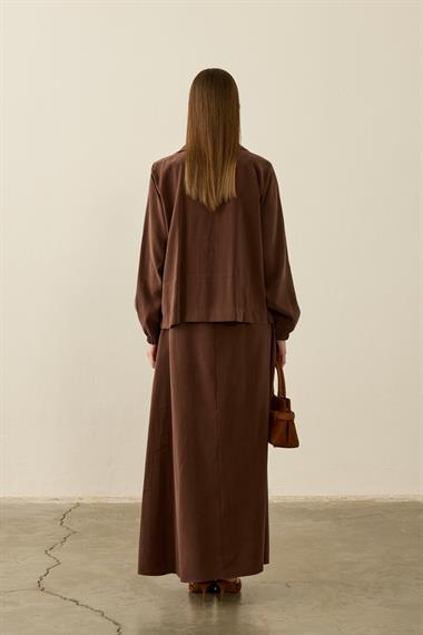 Melosh Büyük Cepli Modal İçlik Elbiseli Takım KAHVERENGİ