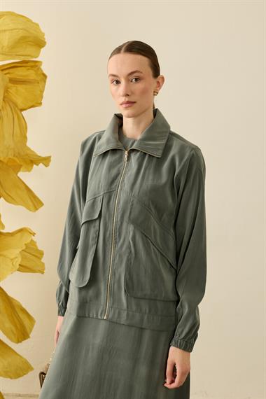 Melosh Büyük Cepli Modal İçlik Elbiseli Takım ZÜMRÜT