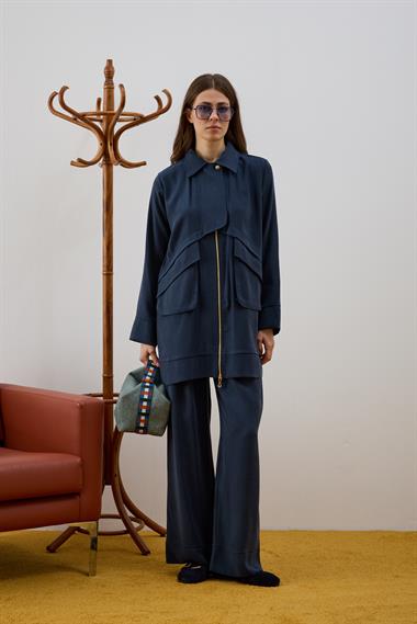 Melosh Fermuarlı Büyük Cepli Allerli Pantolonlu Takım LACİVERT