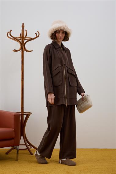 Melosh Fermuarlı Büyük Cepli Allerli Pantolonlu Takım KAHVERENGİ