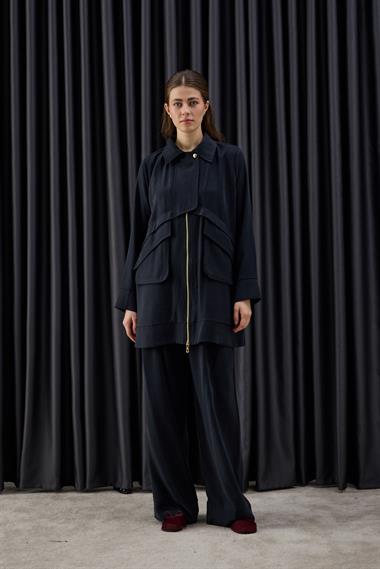 Melosh Fermuarlı Büyük Cepli Allerli Pantolonlu Takım SİYAH