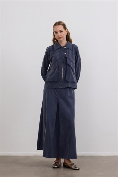 Melosh Fermuarlı ve Pileli Etekli Takım LACİVERT