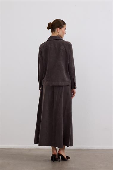 Melosh Fermuarlı ve Pileli Etekli Takım KAHVERENGİ