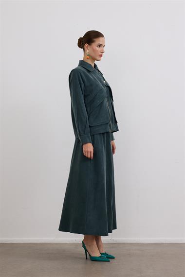 Melosh Fermuarlı ve Pileli Etekli Takım ZÜMRÜT