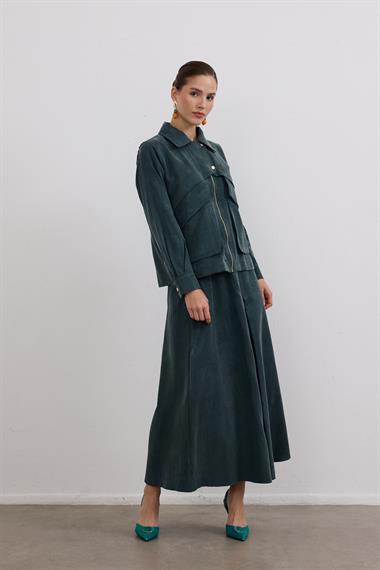 Melosh Fermuarlı ve Pileli Etekli Takım ZÜMRÜT