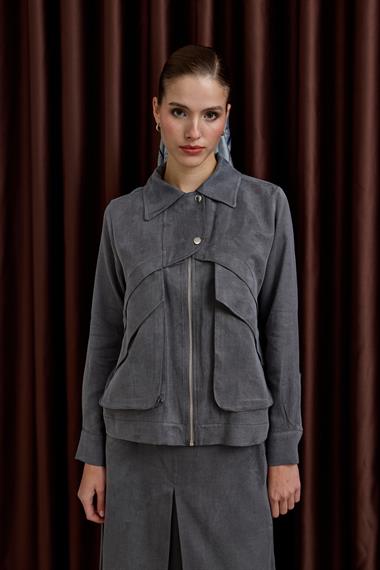 Melosh Fermuarlı ve Pileli Etekli Takım GRİ