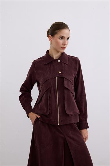 Melosh Fermuarlı ve Pileli Etekli Takım MÜRDÜM