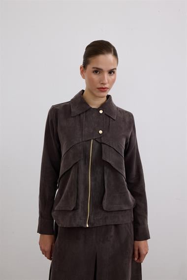 Melosh Fermuarlı ve Pileli Etekli Takım KAHVERENGİ