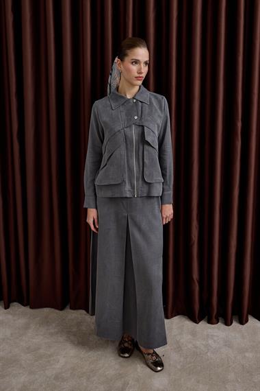 Melosh Fermuarlı ve Pileli Etekli Takım GRİ