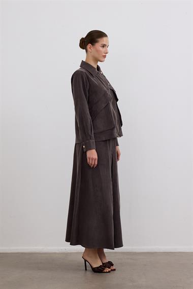 Melosh Fermuarlı ve Pileli Etekli Takım KAHVERENGİ