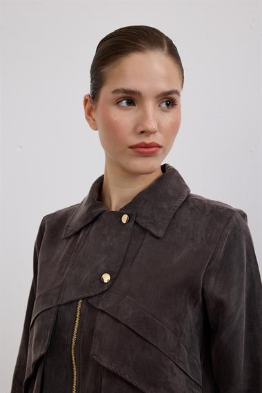 Melosh Fermuarlı ve Pileli Etekli Takım KAHVERENGİ