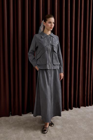 Melosh Fermuarlı ve Pileli Etekli Takım GRİ