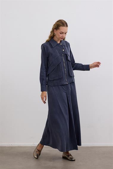 Melosh Fermuarlı ve Pileli Etekli Takım LACİVERT