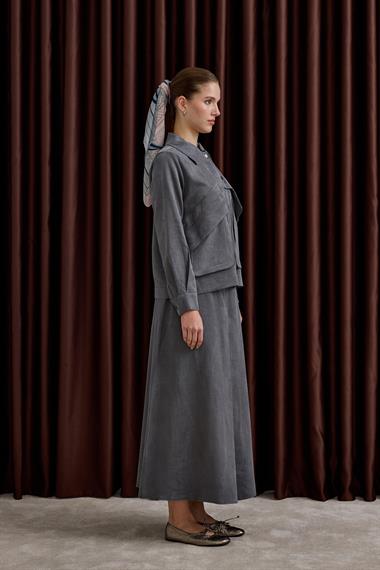 Melosh Fermuarlı ve Pileli Etekli Takım GRİ