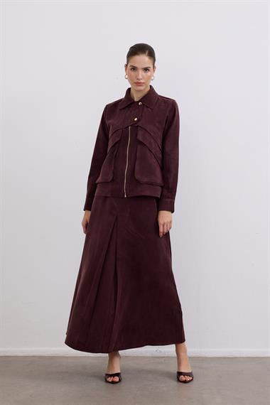 Melosh Fermuarlı ve Pileli Etekli Takım MÜRDÜM