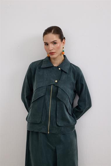 Melosh Fermuarlı ve Pileli Etekli Takım ZÜMRÜT