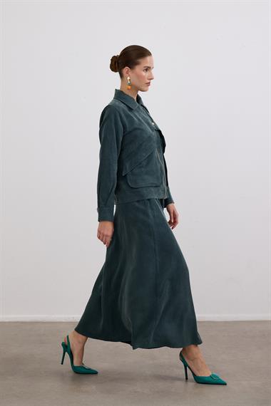 Melosh Fermuarlı ve Pileli Etekli Takım ZÜMRÜT