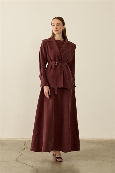 Mersi Yelekli Keten Lyocell İçlik Elbiseli Takım MÜRDÜM