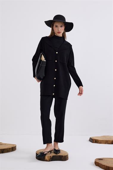 Misty Cepli Kısa Triko Hırka SİYAH