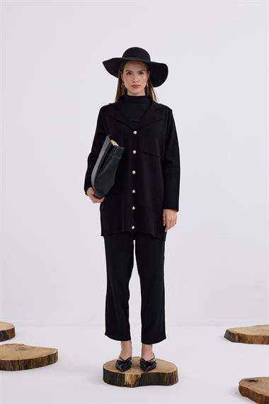 Misty Cepli Kısa Triko Hırka SİYAH