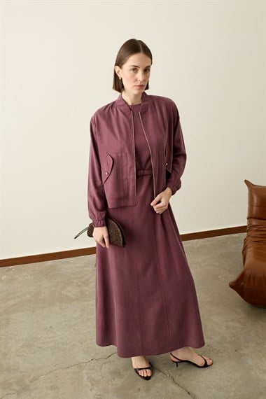 Mona Kolej Yaka Lyocell İçlik Elbiseli Takım MÜRDÜM