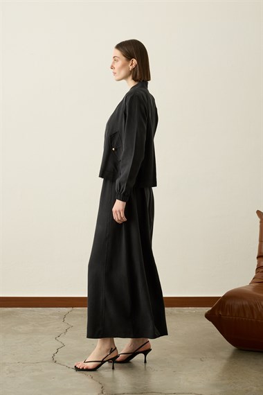 Mona Kolej Yaka Lyocell İçlik Elbiseli Takım SİYAH