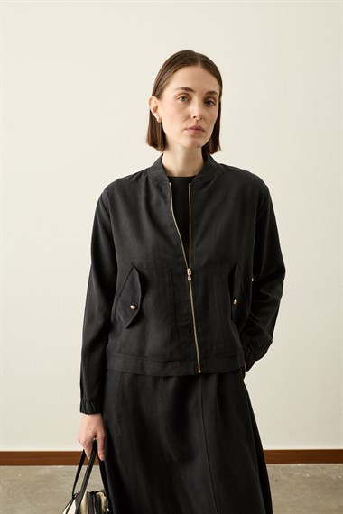 Mona Kolej Yaka Lyocell İçlik Elbiseli Takım SİYAH