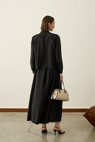 Mona Kolej Yaka Lyocell İçlik Elbiseli Takım SİYAH