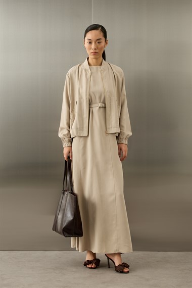 Mona Kolej Yaka Lyocell İçlik Elbiseli Takım TAŞ