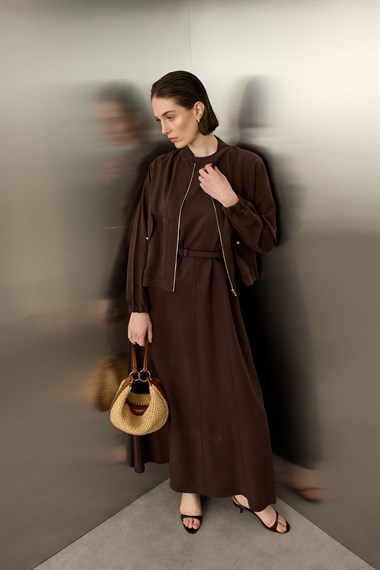 Mona Kolej Yaka Lyocell İçlik Elbiseli Takım KAHVERENGİ