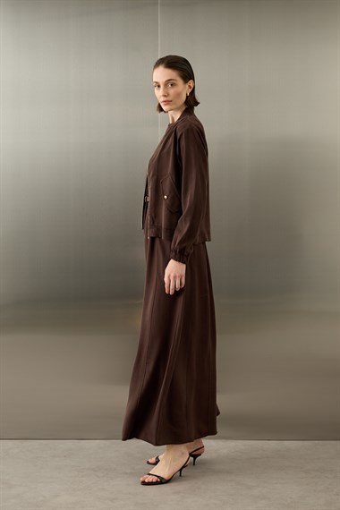 Mona Kolej Yaka Lyocell İçlik Elbiseli Takım KAHVERENGİ