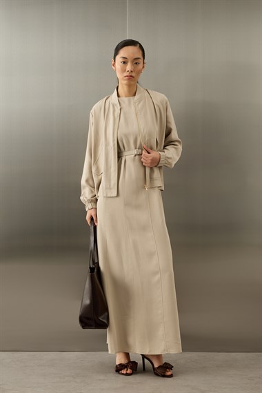 Mona Kolej Yaka Lyocell İçlik Elbiseli Takım TAŞ